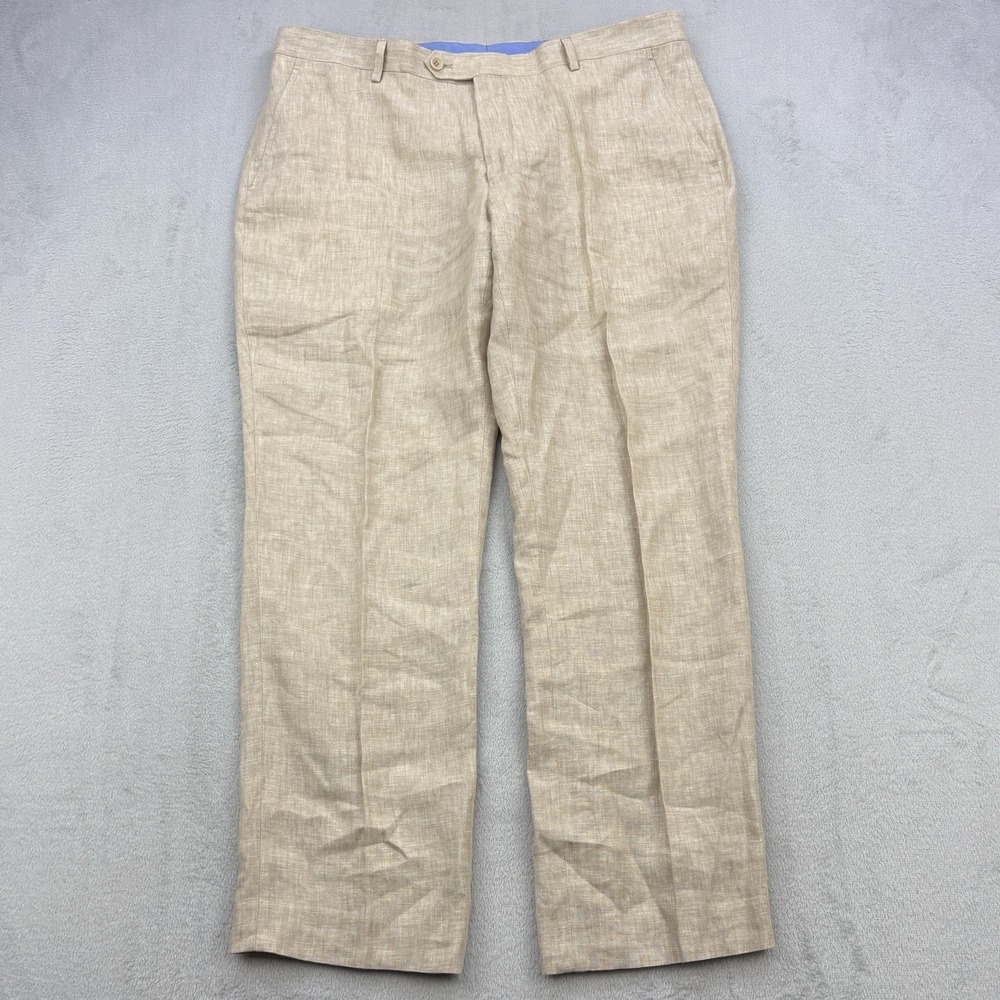 Tommy Hilfiger Pants Mens 38x30 Beige 100% Linen Outdoor Preppy Breatheable Zip